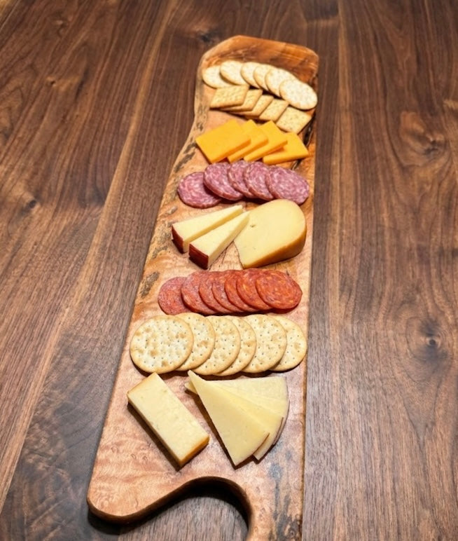 Birdseye maple ‘saw handle’ charcuterie/serving/cutting board.